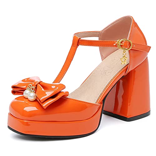 Mary Janes à bride en T orange pour mariage et soirées habillées en taille 40