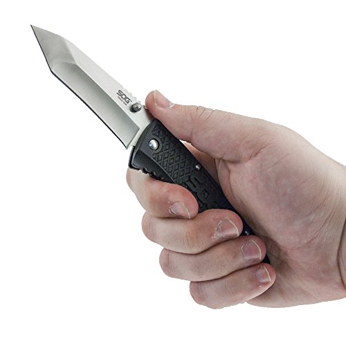 Sog Traction Folding Knife Td1012-Cp - Satin Polished 3.5" Tanto Blade, Grn Handle, Lockback,Black #TOP5