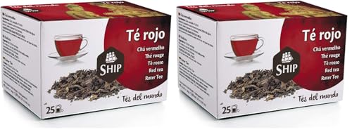 Ship - Té Rojo Pu Erh en Caja de 25 Unidades - Propiedades Antioxidantes - Ayuda a Activar la Mente - Aporta Vitaminas y Minerales - Proporciona Bienestar y Tranquilidad - Sabor Dulce (Paquete de 2)