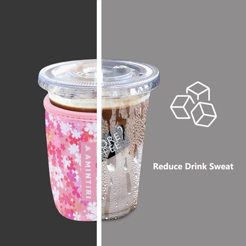 Image of 3 Pack Reusable Sleeve for Iced Coffee Cup, Coffee Neoprene Sleeve for Iced&Hot Drinks, Coffee Sleeve Compatible with Starbucks, Dunkin Coffee Cup. (Blooms Blushing)
