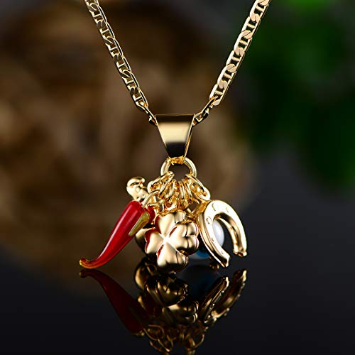 Barzel 18K Gold Plated Luck Charms Necklace With Mariner Chain – Made In Brazil (24 Inches) #TOP4