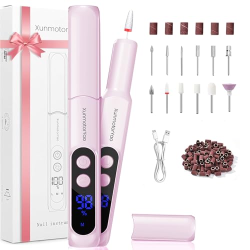 XunmotorYao Ponceuse Ongles Professionnelle 12 en 1 Lime a Polissage Ongle Electrique Sans Fil Avec LED écran Numérique Manucure et Pédicure Kit USB...