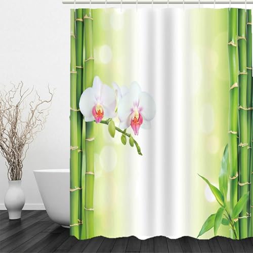 Rideau de douche anti-projections lavable vert en polyester pour baignoire et douche