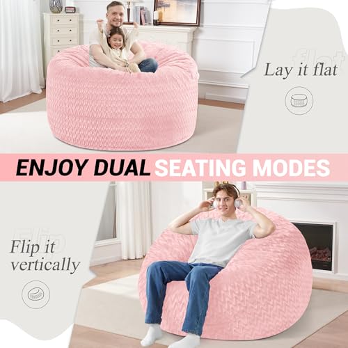 Image of 4FT Bean Bag Chair,Giant Bean Bag Chairs for Adults,Big Bean Bags with Memory Foam Filled, Large Beanbag Chairs with Chevron Plush Cover-Soft Pink