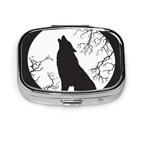 Preisvergleich Produktbild Gruseliger Wolf, der um Mitternacht heult Vollmond Robuster Pillenkoffer Kleine Pillenkoffer Tablet-Halter Wallet Organizer-Koffer Für Taschen oder Geldbörsen