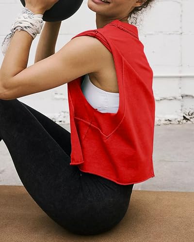 Image of HUGOOME Women Workout Tank Tops Oversized Crop Sleeveless Tee Loose Fit Boxy Basic Yoga Active Summer T Shirts Gym 2026