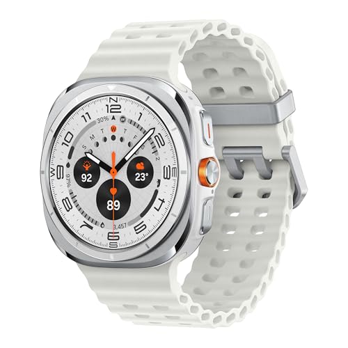 Samsung Galaxy Watch Ultra (2025) AI Smart Watch Marine Band Titanium Casing Cushion Design Quick Button 47mm LTE Titanium White 3 Year Extended Warranty (UK Version)