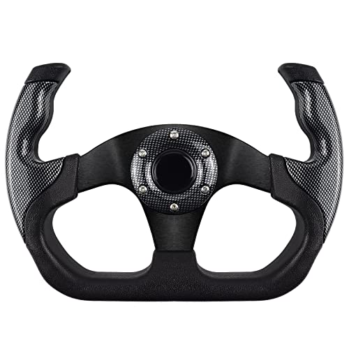 QYMOPAY Universal Racing Steering Wheel, 6 Bolt Anti-Slip Leather and Aluminum Gaming Wheel with Horn Button for Racing/Car Sim Driving/JDM Sports