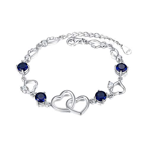 EleQueen Women's Love Heart Link Bracelets 925 Sterling Silver Round CZ Double Bridal Bracelet for Women, 6.5