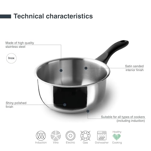 Lacor - 31214 - Garinox Gerader Topf, Edelstahl, glänzend poliert, ergonomischer Bakelitgriff, 1 Liter, Induktionsgeeignet… – Ansicht 3