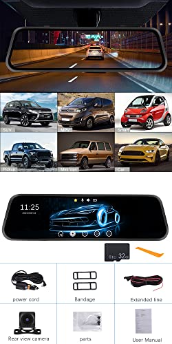 Camecho 9.66” Mirror Dash Cam Backup Camera With 32Gb Card, 1080P Full Hd Touch Screen Dual Front And Rear Camera Super Night Vision, G-Sensor, Wdr, Parking Monitor, Loop Recording, Motion Detection #TOP7