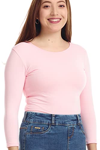 Image of ESTEEZ Women's 3 /4 Sleeve Wide Neck Layering T-Shirt - Modest Cotton Stretch Fitted Base Layer Top