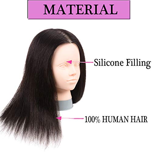 image for JOYFUL QUEEN 100% Human Hair Mannequin Head 100% Hairdressing Hair Tra