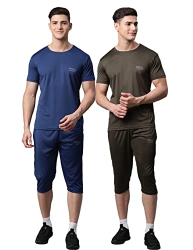 Image of Mack Jonney Dryfit Solid Lycra Tracksuit Co-ord Sets for Men (Pack of 2)-DRYFIT T D13 BLU OLV 04-P