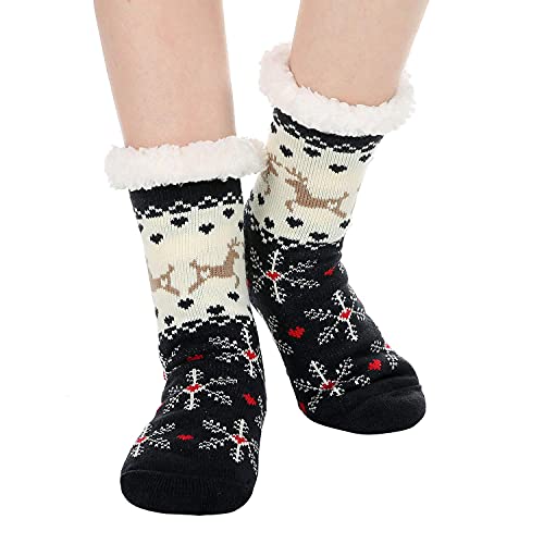 Image of Chassic Sherpa Lined Slipper Socks for Women, Non-Slip Cozy Winter House Socks, Soft Fuzzy Socks, Christmas Gifts for Women & Ladies Stocking Stuffers