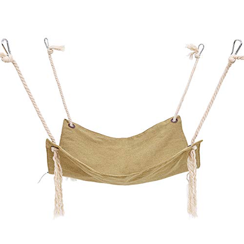 RC GearPro Adjustable Cat Hammock, Cat Hammock Summer Breathable Double Cotton Linen Hammock, Pet Hammock Bed for Cats, Ferret, Puppy, Other Small Animals (Khaki)