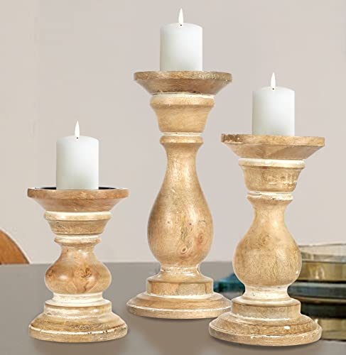 Candleholderstandwoodencandelabracandleholderunitycandleholderroundedturnedcolumscountrystyleidealforgiftweddingchristmaspartyhome1086inchsetof3whitewash  Urban Country Home Decor Candle holder stand wooden candelabra candle holder unity candle holder rounded turned colums country style ideal for gift wedding christmas party home 1086 inch set of 3 white wash  urban country home decor