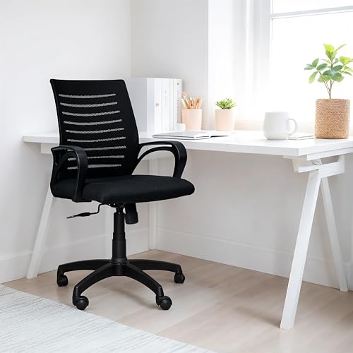 Image of Seventh Heaven Bolt Mid Back Revolving Office Chair for Work from Home, Study, and Computer Use | Heavy Duty Base | Ergonomic Mesh Design | Durable & Comfortable Seating (Black Mesh)