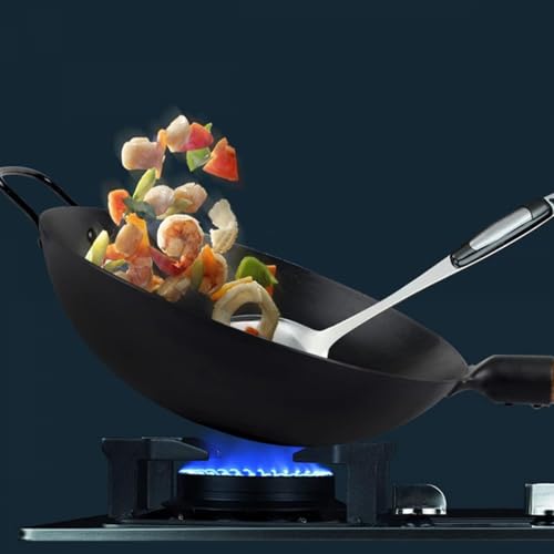 Wok de hierro hecho a mano con mango auxiliar y base plana 34cm miniatura 3