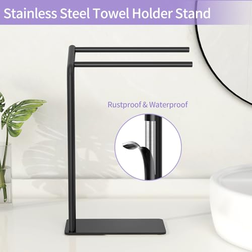Foto de LSK Toallero de mano, soporte para toallas de baño negro, soporte de toalla curvado en forma de F con base pesada, 16.6 pulgadas (imagen 4)