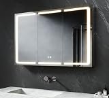 SVNR Spiegelschrank Bad 100x60x13cm Badschrank Mit 3 Glastüren, 3mm Kupferfreier Kosmetikspiegel, Verstellbare Regale, Edelstahl, Antibeschlag, Steckdose(Silber)