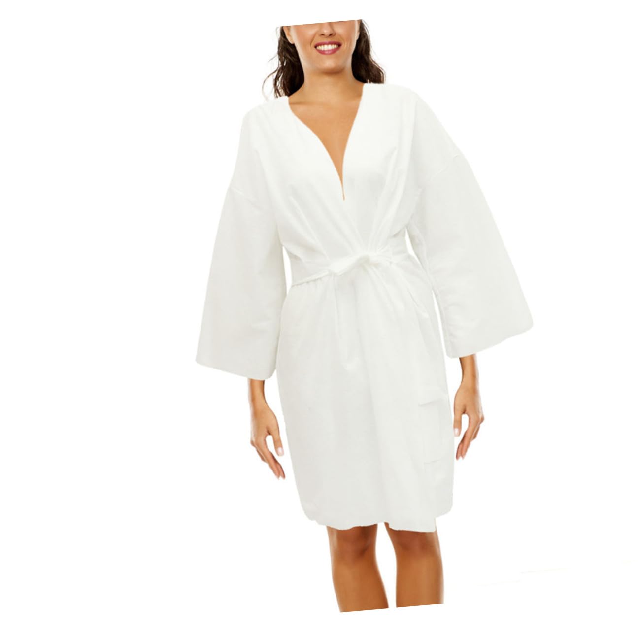Healvian 6 Albornoces Desechables de Algodón Spunlace Blanco para Baño y Viaje, Cómodos y Livianos, Ideales para Spa, Sauna y Salón de Belleza