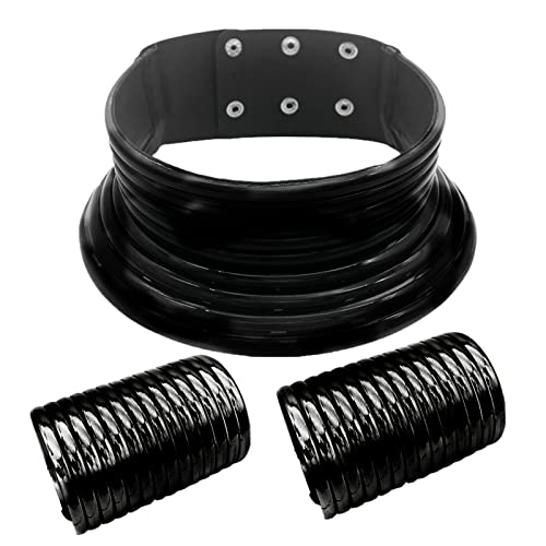 African Bib Choker Necklaces Gold Leather Neck Choker National Tribal Long Neck Collar Chunky Statement Necklace Jewelry for Women and Girls Jewelry Set for Girls 4-6 (Black, One Size)