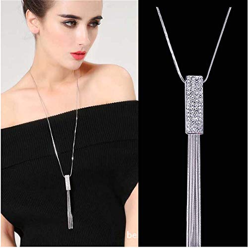 Cathercing Rhinestone Tassel Pendant Long Necklace For Women Sweater Chain Statement Necklace Choker Adjustable Elegant Jewelry Crystal Accessories Dressy Collocation Winter Evening Party Wedding #TOP2