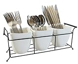 Silverware Caddy Utensil Holder Flatware Caddy White Ceramic Cutlery Organizer