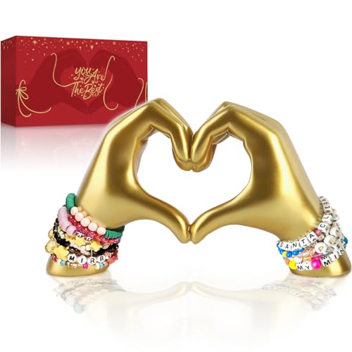 FUWA9PAN Gold Decor for Living Room Bedroom Bookshelf, Heart Hands Sculpture Decoration,...