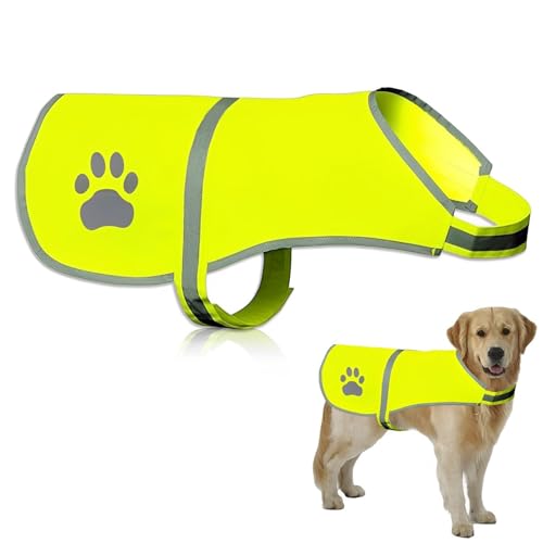 Dog Safety Yellow Reflective Vest,Size M, HI-VIS High Visibility Fluorescent Dog Pet Safety Vest, with adjustable straps, Keep Your Dog Visible, Safe From Cars & Hunting Accidents