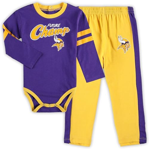 NFL Newborn Infants Little Kicker 2 Piece Creeper Bodysuit Romper and Pants Set (Minnesota Vikings, 3-6 Months)