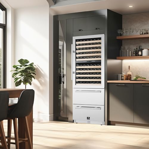 Forno Celano 30" Dual Zone Wine Cellar & Beverage Cooler - Holds Up to 150 wine and 261 Soda Can Bottles - Refrigerator with Stainless Reversible Door - Touch Control with High Efficiency Compressor