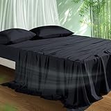 Cooling Sheets Set Queen Size, Viscose Derived from Bamboo for Hot Sleepers | Deep Pocket Up to 16 Inch | Silky Soft & Breathable Bedding - 4PC (Queen, Black)