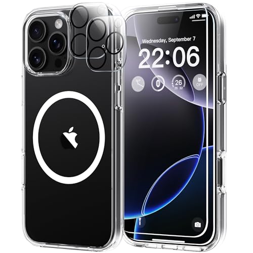 Image of Diverbox for iPhone 16 Pro Max Case Clear [Compatible with MagSafe] [with Screen Protector + Camera Lens Protection ] Shockproof Phone case for iPhone 16 pro Max (Clear Magnetic)
