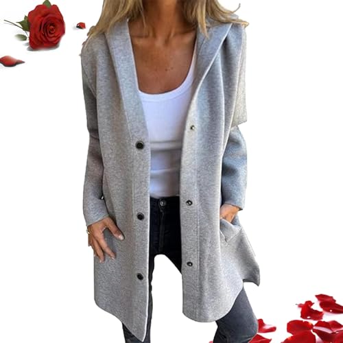 Casual Single Breasted Hooded Jacket Single Breasted Hooded Coats Lapel Neck Long Sleeve Trench Coat For Women 2024
