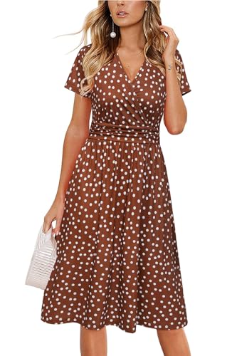 Image of Newshows Womens Summer Short Sleeve Casual Dresses V Neck Floral Vacation Sundress Faux Wrap Midi Dress with Pockets