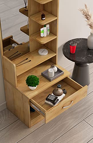 Image of Bniture Wooden Dressing Table for Bedroom with 1 Drawer, Mirror and Huge Storage Space | Long Dresser Vanity Table with Mirror (42D x 60W x 180H CM) | 1 Year Warranty (Giant Wood, HXDR102)