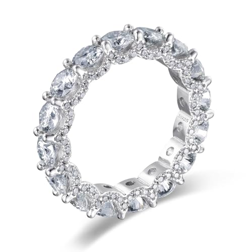 WES Wedding Band Ring for Women, 5.3cttw D Color VVS1 Lab Created Diamond Ring,Round Cut Sterling Silver Moissanite Eternity Ring, Anniversary Engagement Stackable Rings (6)