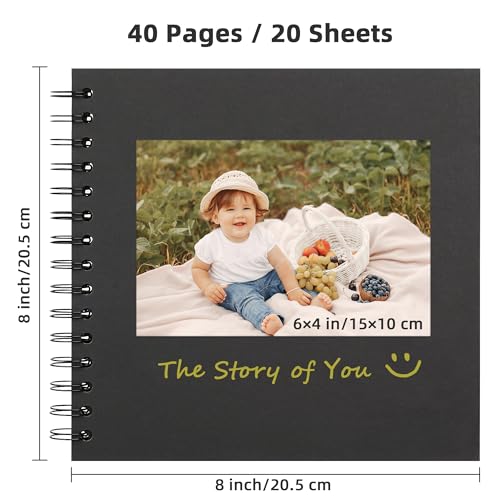 Fotoalbum zum Selbstgestalten, Scrapbook Fotobuch zum Einkleben 21 x 21 cm 40 Seiten, Archivqualität säurefrei DIY Geschenk für Baby, Familie, Jahrestag, Geburtstag, Valentinstag und Hochzeit, Schwarz