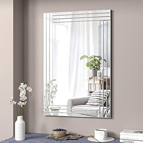 DEENZ Silver Bevelled Wall Mirror 60x90cm Cover
