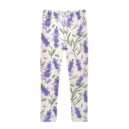 Purple Flowers Girls' Leggings Toddler Doodles Lavender Kids Yoga Pants Dance Active Tights 4T
