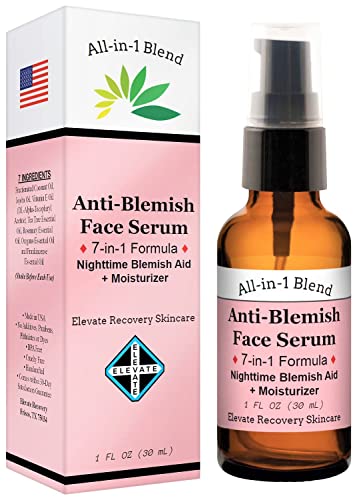 Anti-Blemish Face Serum Moisturizer 7-in-1 Nighttime Facial Oil Complex w/ Tea Tree, Rosemary, Vitamin E, Coconut, Jojoba, Oregano & Frankincense Essential Oils - For Women & Men
