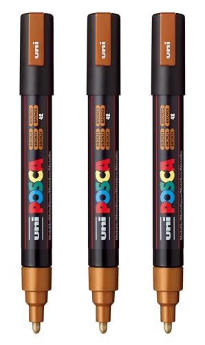 Image of posca PC-5M Water-Based Paint Markers, Reversible Medium Tip (1.8-2.5mm), Bronze, 3 Count