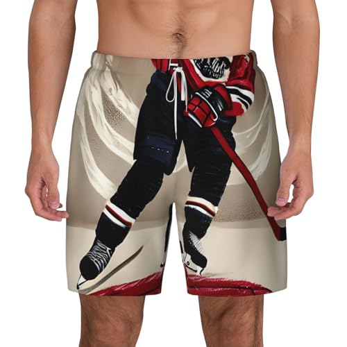 Hockey Sportsshort Swim Trunks with Waist Rope and Two Side Pockets Beach Shorts Bathing Suits for Men