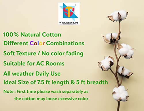 Image of THARUNSHA ELITE 100% Natural Pure Cotton All Weather Blanket /Solapur Bedsheet /Top Sheet /AC Comforter Elegant Design- Single Size 60 inches x 90 inches (Orange)