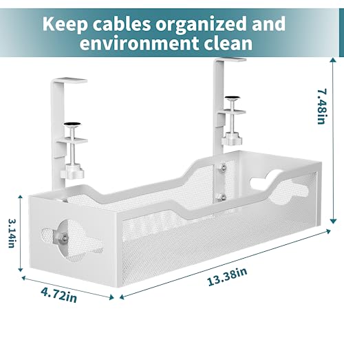 Image of Under Desk Cable Management Tray 2 Pack, Cable Management Under Desk No Drill, Desk Cable Organizer with Clamp Easy to Install for Standing Desk Cord Organizer, Desk Wire Management No Damage to Desk