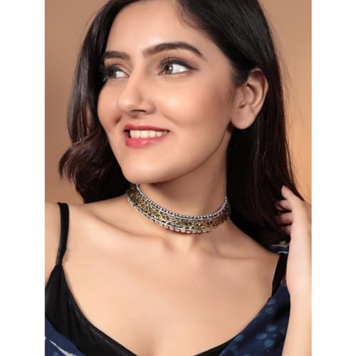 Image of Rubans Choker Necklace Oxidised Style Trendy Jewellery Gift for Women & Girls