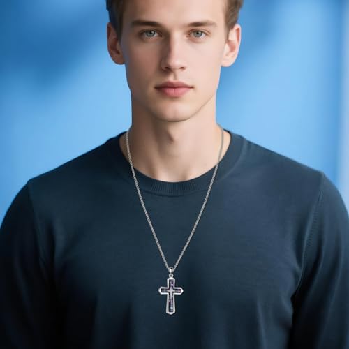 YAFEINI Cross Necklace S925 Sterling Silver Abalone Cross Pendant Necklace Religious Jewelry Christian Gifts for Women Men3