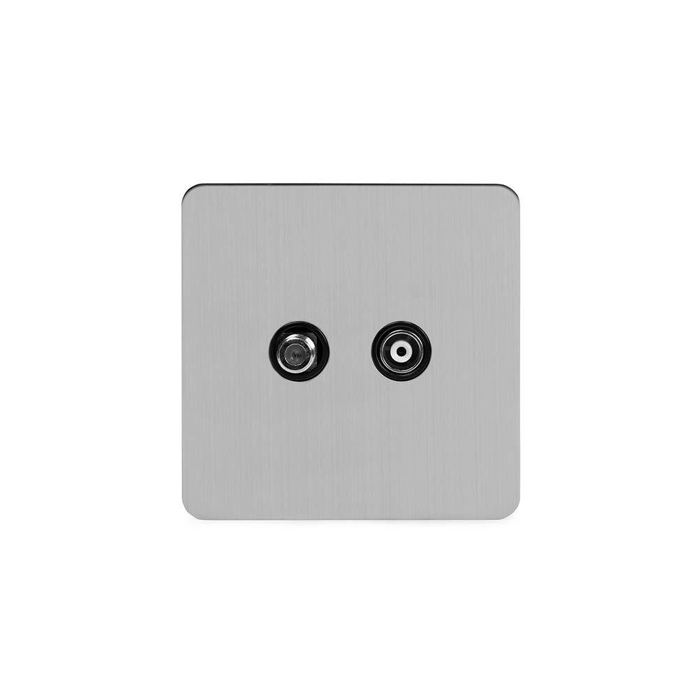 The Soho Lighting Company Brushed Chrome Flat Plate TV+ Satellite Socket Blk Ins Screwless